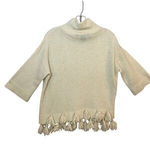 French Connection Cropped Pullover Sweater Womens XS Cream Wool Blend Mock Neck